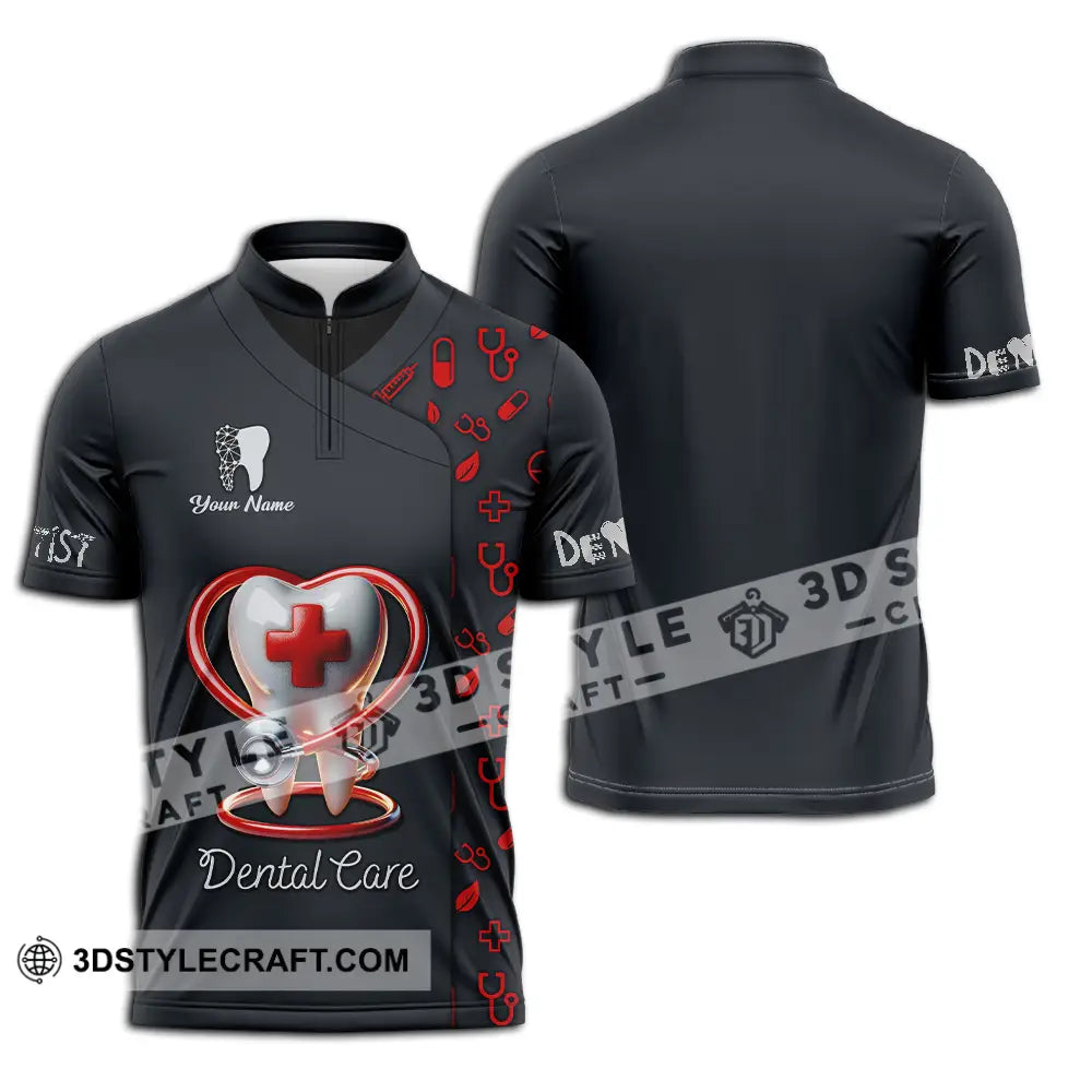 Unisex Shirt - Custom Text Shirt Dental Care Zipper Polo Shirt / S T-shirt