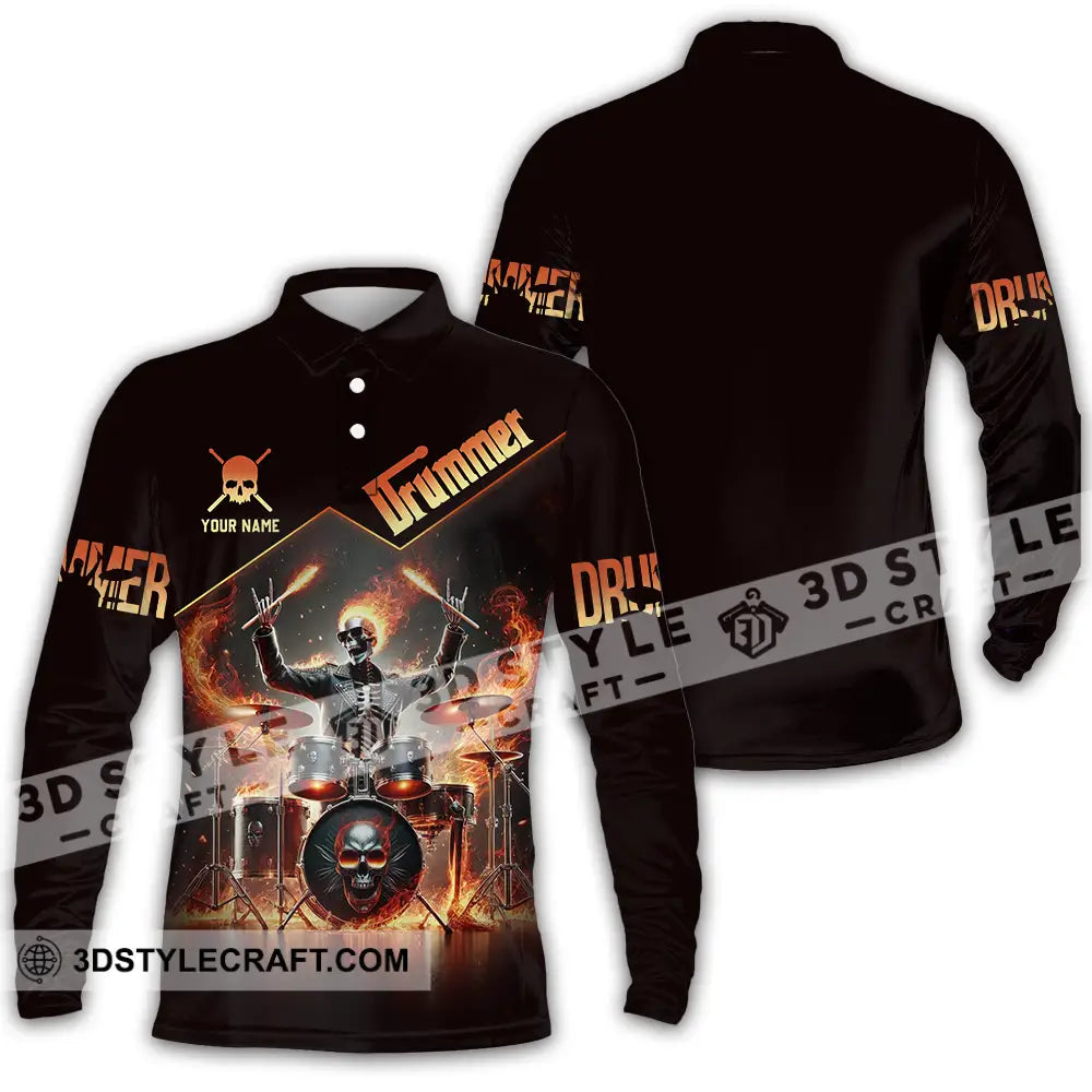 Unisex Shirt - Custom Text Drummer Long Sleeve Polo / S T-Shirt