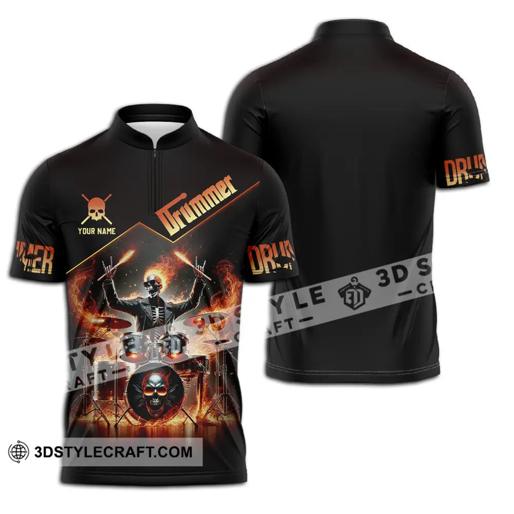 Unisex Shirt - Custom Text Drummer Zipper Polo / S T-Shirt