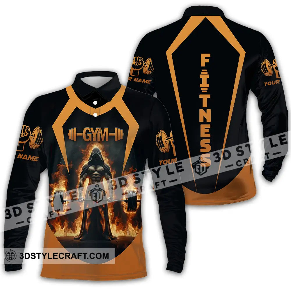 Unisex Shirt - Custom Text Fitness Long Sleeve Polo / S T-Shirt