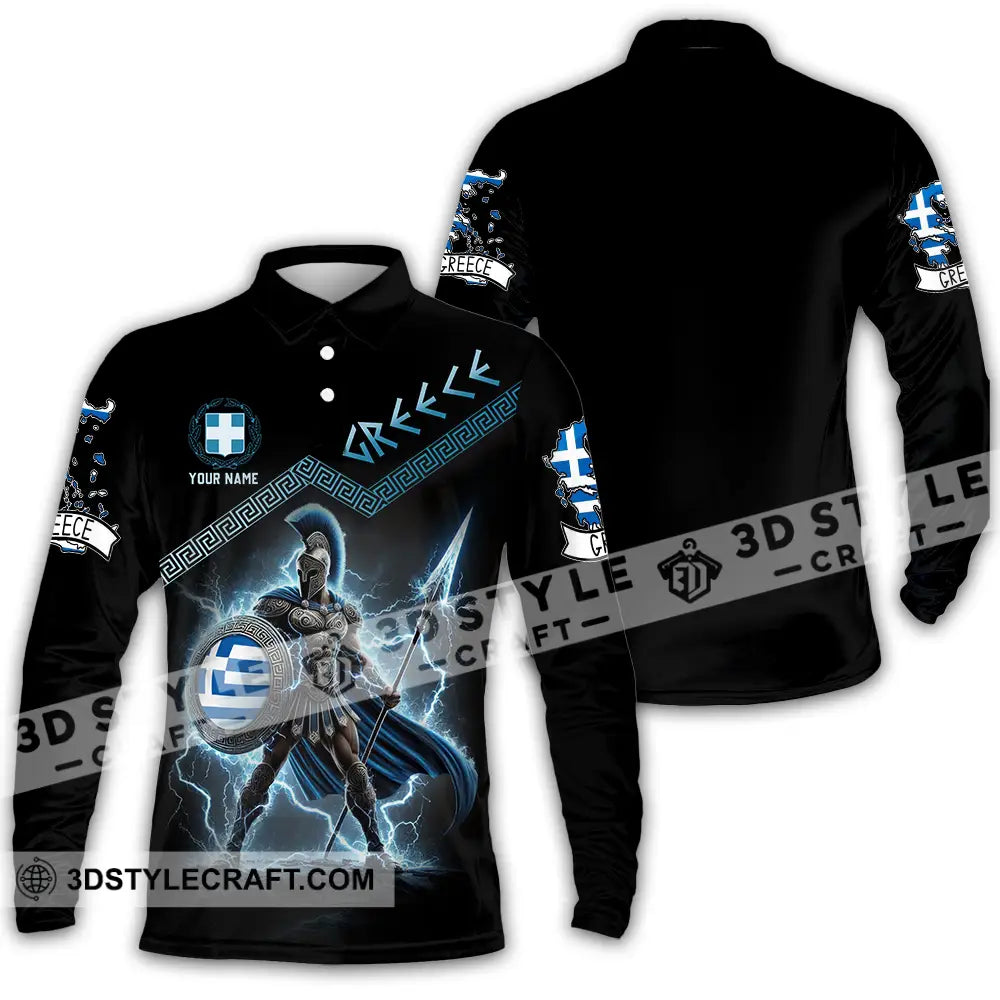 Unisex Shirt - Custom Text Greece Long Sleeve Polo / S T-Shirt