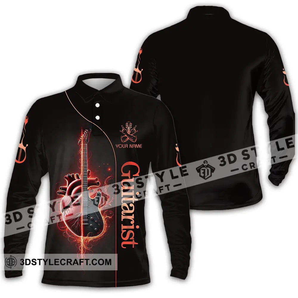 Unisex Shirt - Custom Text Guitarist Long Sleeve Polo / S T-Shirt