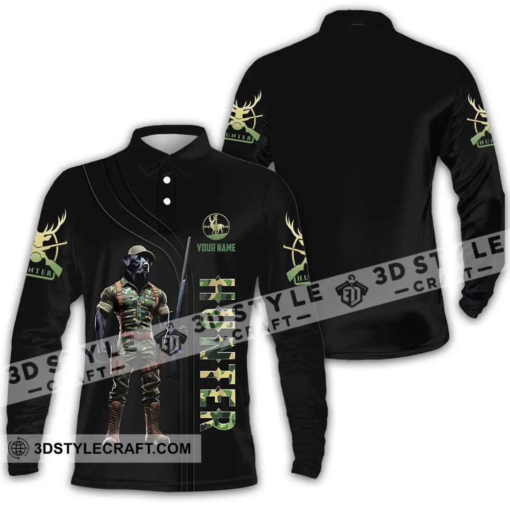 Unisex Shirt - Custom Text Hunter Long Sleeve Polo / S T-Shirt