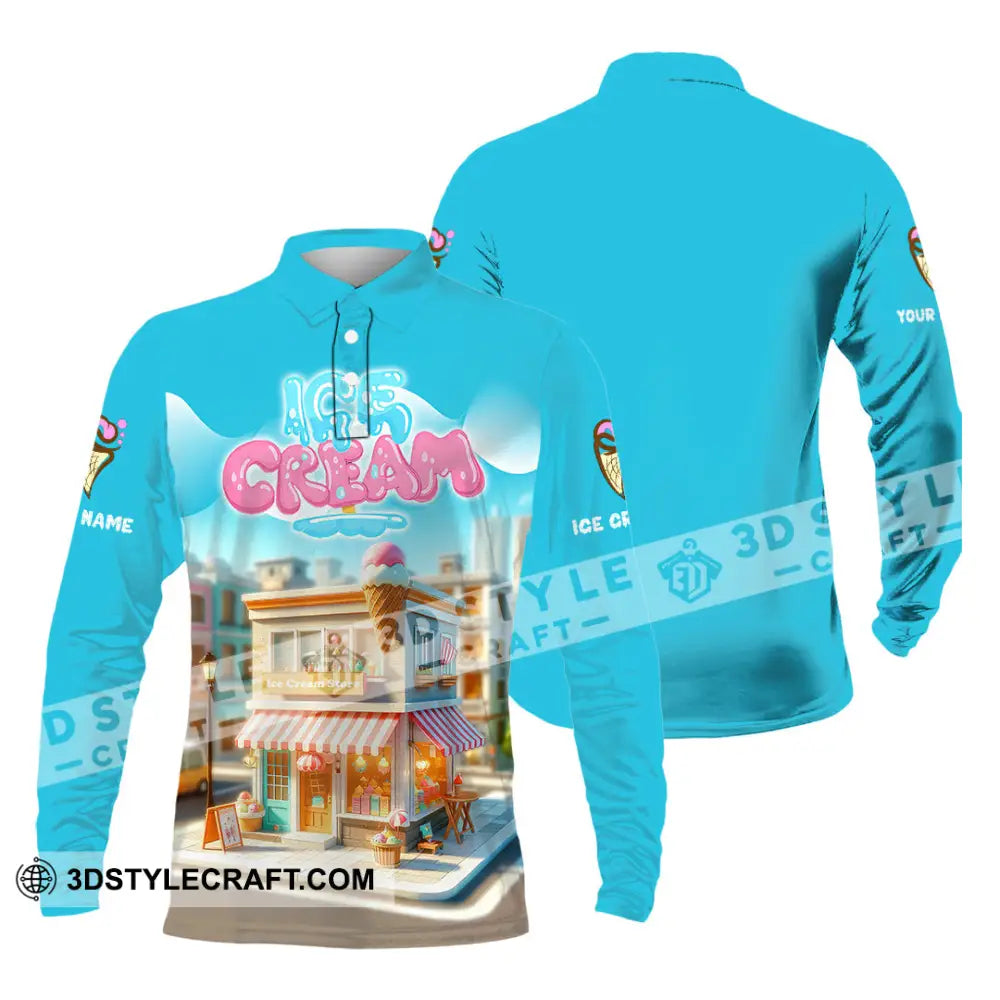 Unisex Shirt - Custom Text Ice Cream Long Sleeve Polo / S T-Shirt