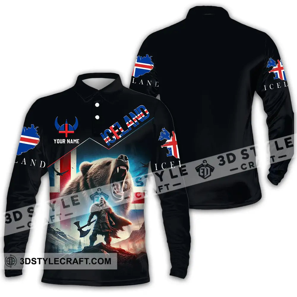 Unisex Shirt - Custom Text Iceland Long Sleeve Polo / S T-Shirt