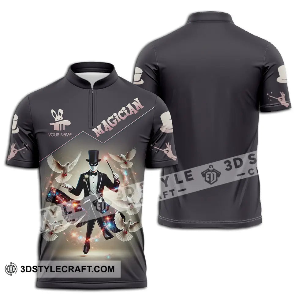 Unisex Shirt - Custom Text Magician Zipper Polo / S T-Shirt