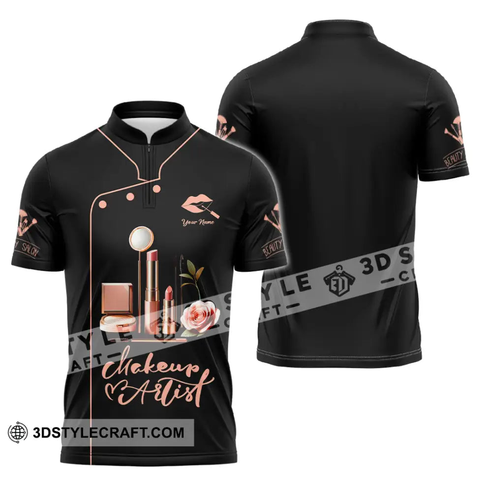 Unisex Shirt - Custom Text Shirt Makeup Artist Shirt Zipper Polo Shirt / S T-shirt