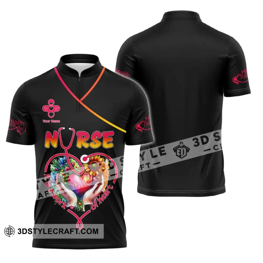 Unisex Shirt - Custom Text Nurse Shirt Zipper Polo Shirt / S T-shirt