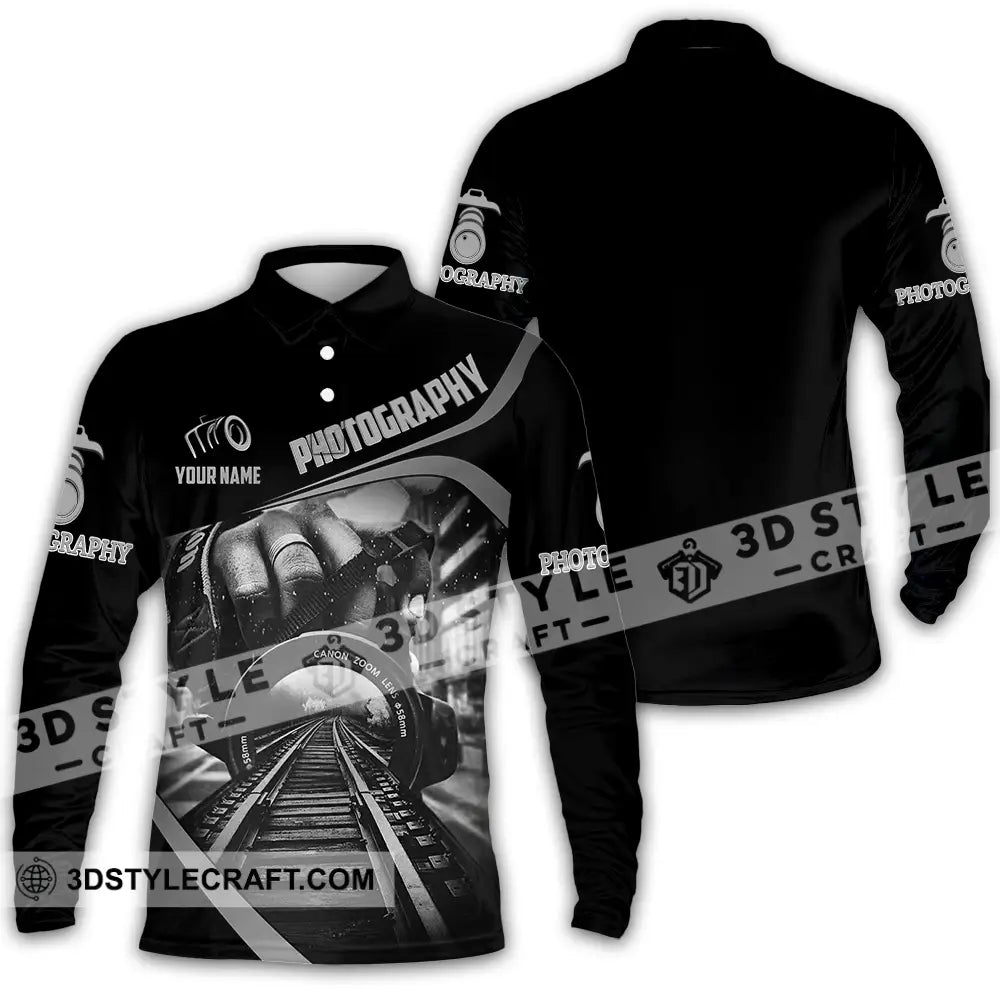 Unisex Shirt - Custom Text Photography Long Sleeve Polo / S T-Shirt