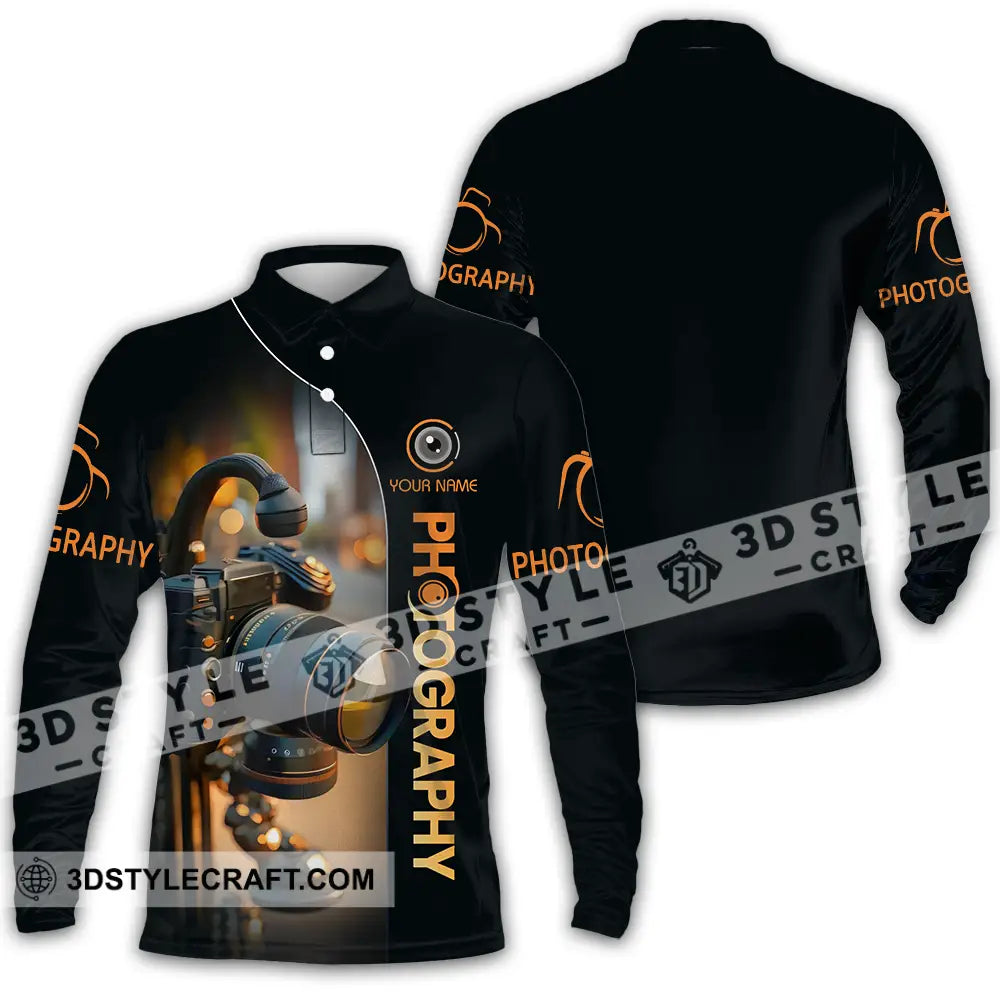 Unisex Shirt - Custom Text Photography Long Sleeve Polo / S T-Shirt