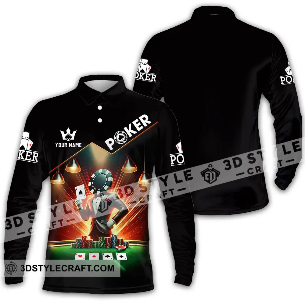 Unisex Shirt - Custom Text Poker Long Sleeve Polo / S T-Shirt