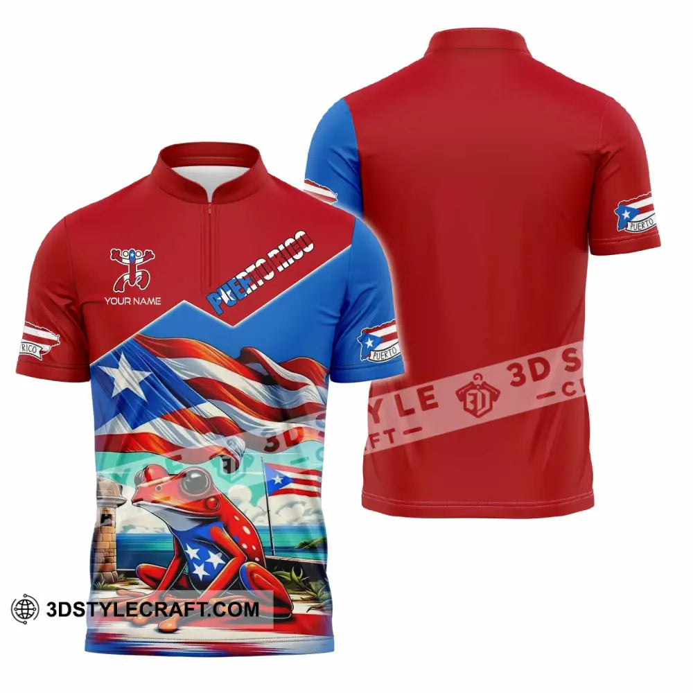 Unisex Shirt - Custom Text Shirt Puerto Rico Classic Shirt Zipper Polo Shirt / S T-shirt