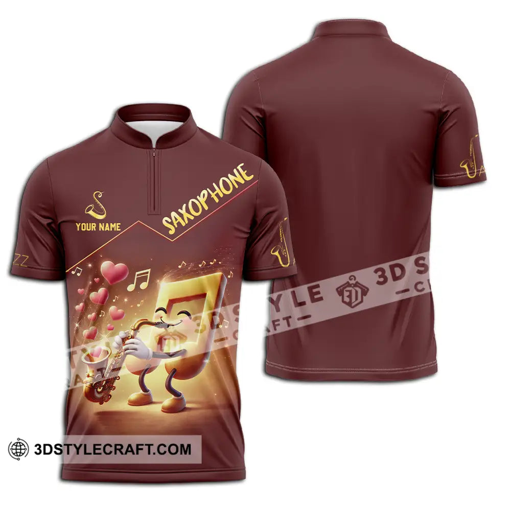 Unisex Shirt - Custom Text Saxophone Zipper Polo / S T-Shirt
