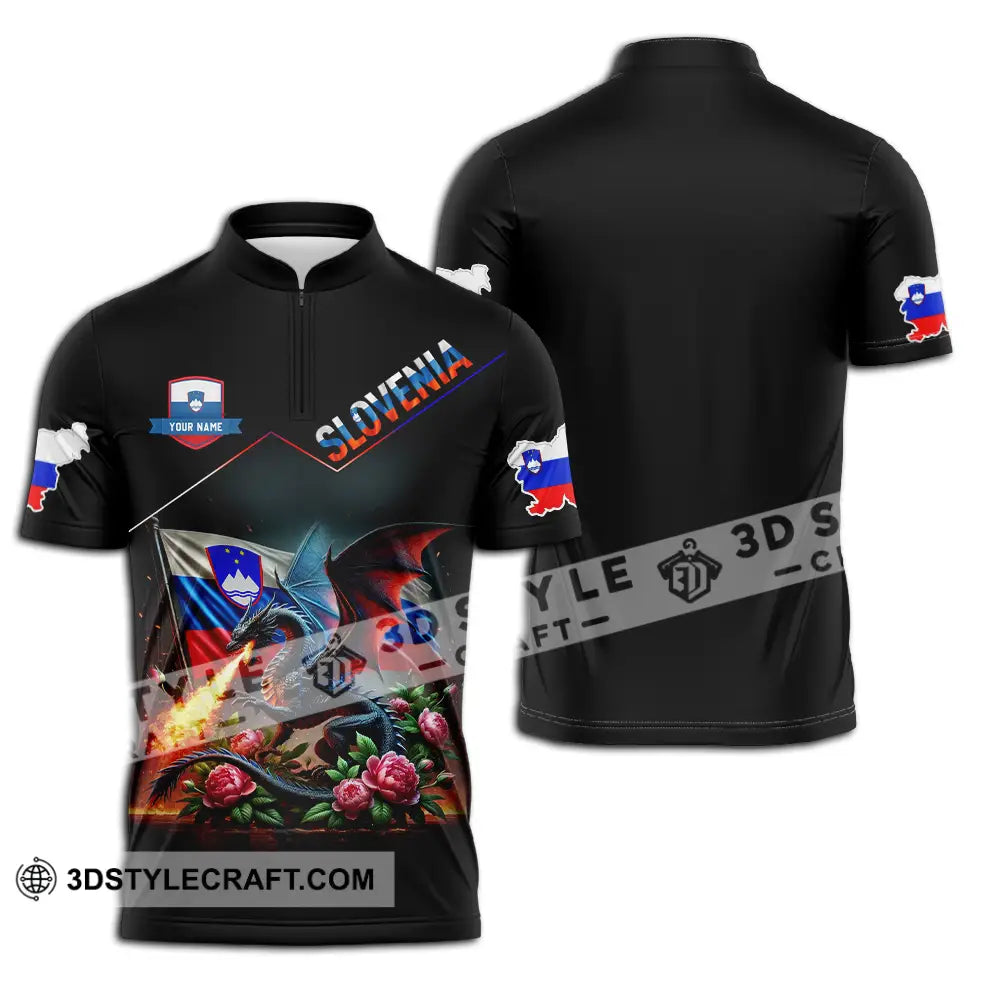 Unisex Shirt - Custom Text Slovenia Zipper Polo / S T-Shirt