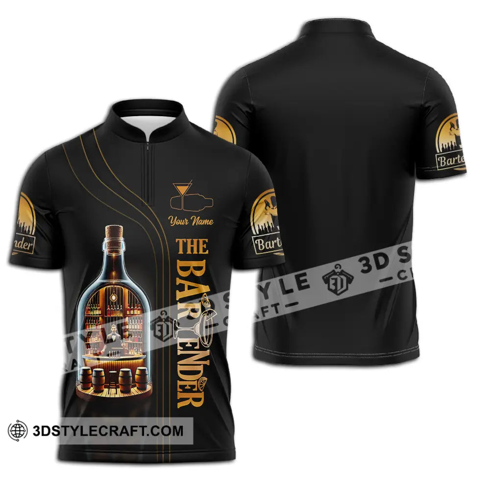 Unisex Shirt - Custom Text The Bartender Zipper Polo / S T-Shirt