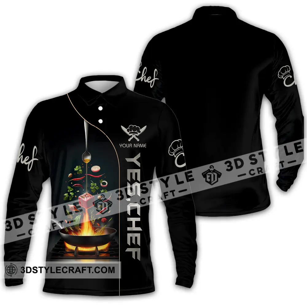 Unisex Shirt - Custom Text Shirt Yes Chef Shirt Long Sleeve Polo / S T-shirt