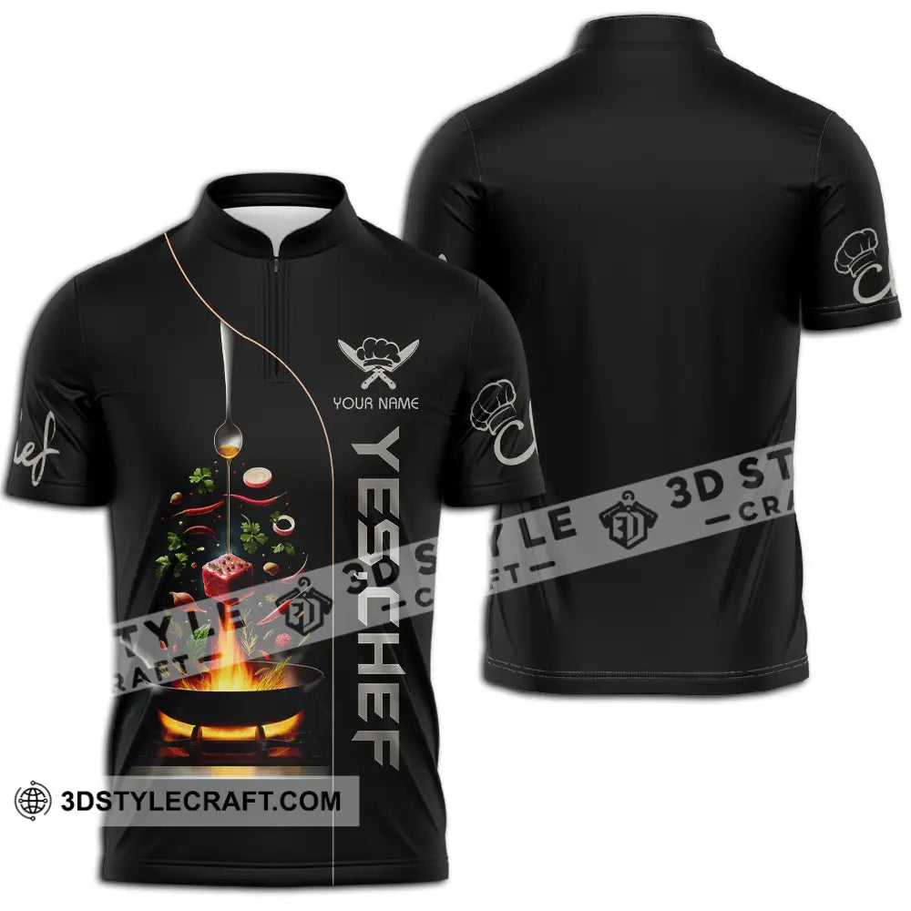 Unisex Shirt - Custom Text Shirt Yes Chef Shirt Zipper Polo Shirt / S T-shirt