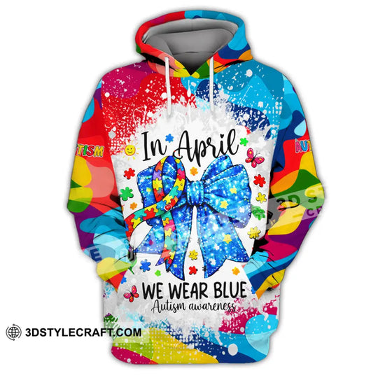 Unisex Shirt - In April We Wear Blue Autism Awareness 3D Shirt style option 3
