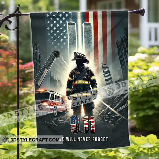 United States Flag, Fireman 911 Memorial - American Memorial Flag style option 2