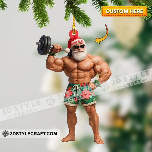 Weightlifting Santa Home Decor Christmas Ornament Personalized Ornament 3.54’’ / 1 Ornament Ornament