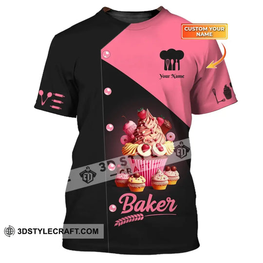 Woman Shirt, Custom Name Bakery Shirt, Baker Shirt, Pink Cake, Bakery Chef Apparel, Baking Lovers Gift style option 1