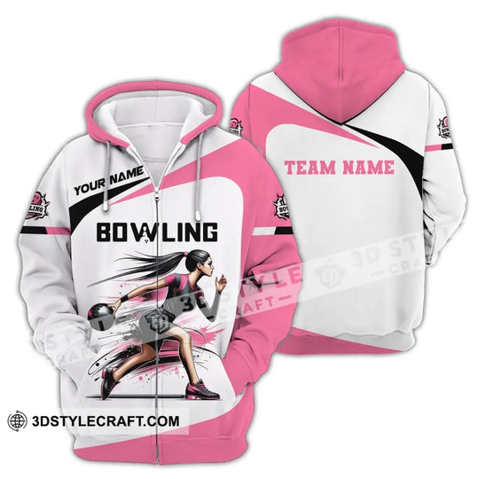 Woman Shirt, Custom Name Bowling Zip Polo Shirt, Shirt for Bowling Player, Bowling T-shirt style option 4