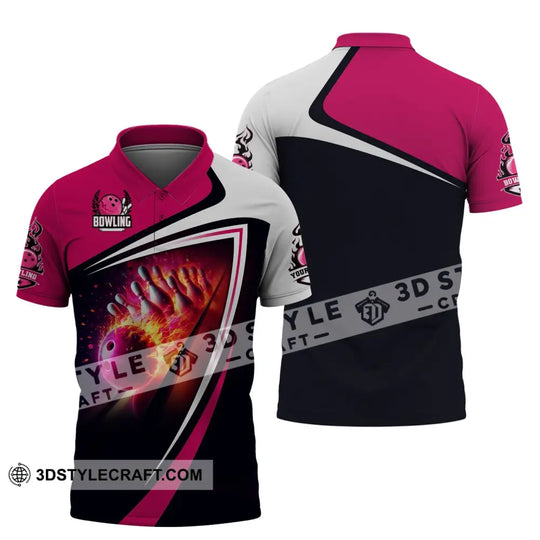 Woman Shirt, Custom Name Bowling Zip Polo Shirt, Shirt for Bowling Player, Bowling T-shirt style option 4