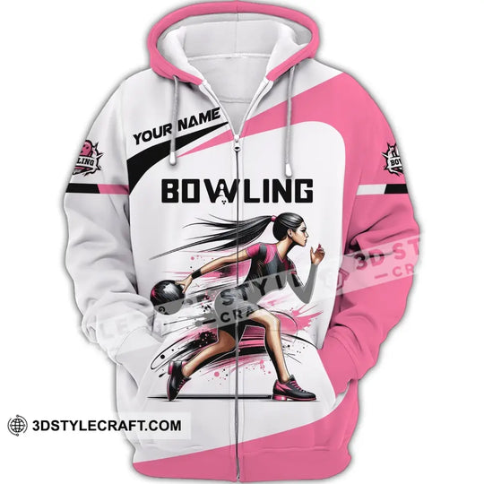 Woman Shirt, Custom Name Bowling Zip Polo Shirt, Shirt for Bowling Player, Bowling T-shirt style option 3