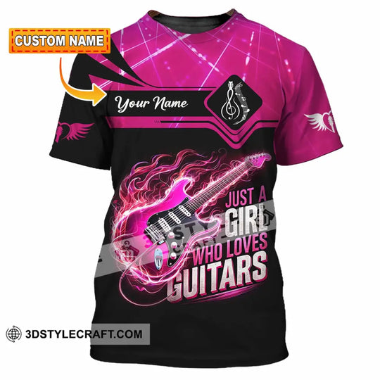 Woman Shirt, Custom Name Guitarist Girl Shirt, Guitar Love T-Shirt style option 1