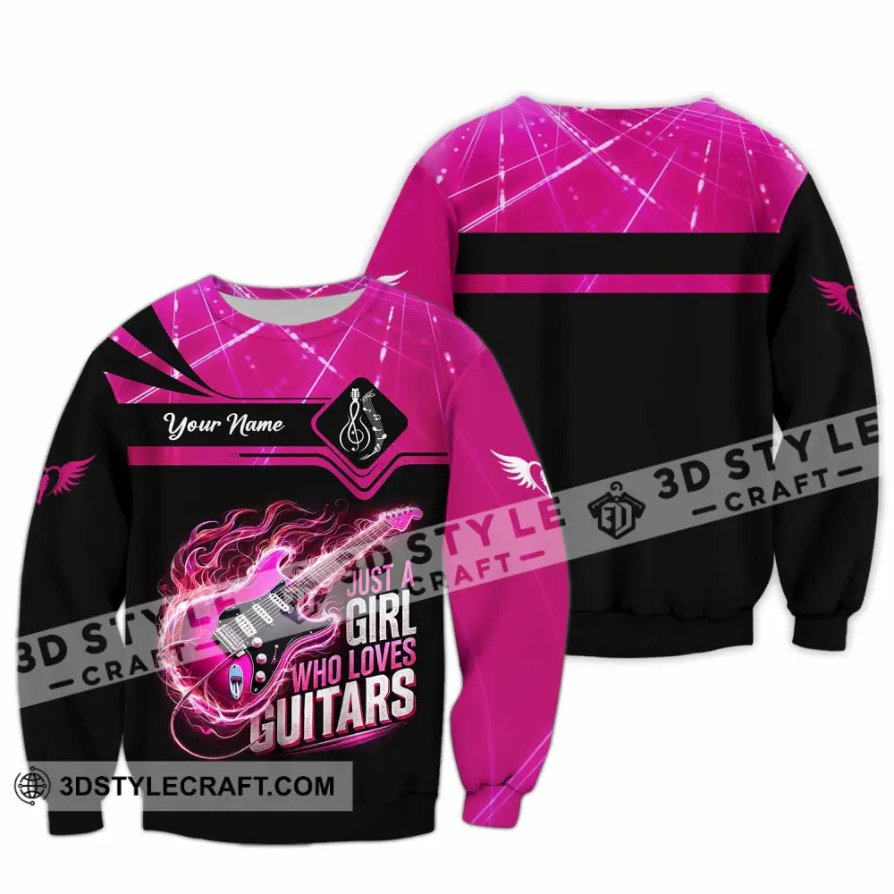 Woman Shirt Custom Name Guitarist Girl Guitar Love T-Shirt Long Sleeve / S T-Shirt