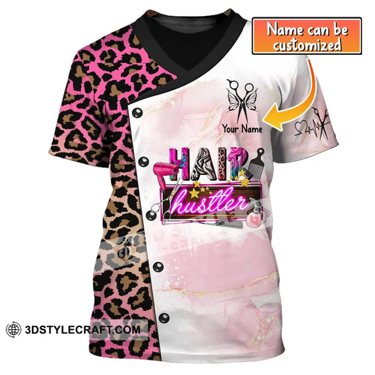Woman Shirt, Custom Name Hairdresser Shirt, Hairstylist Apparel, Hair Hustler, T-Shirt For Barber Shop style option 1