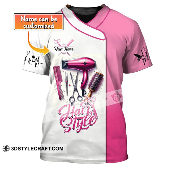 Woman Shirt, Custom Name Hairdresser Shirt, Hairstylist Apparel, T-Shirt For Barber Shop style option 1