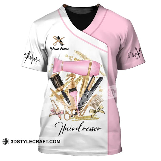 Woman Shirt, Custom Name Hairdresser Shirt, Hairstylist Apparel, T-Shirt For Barber Shop style option 2