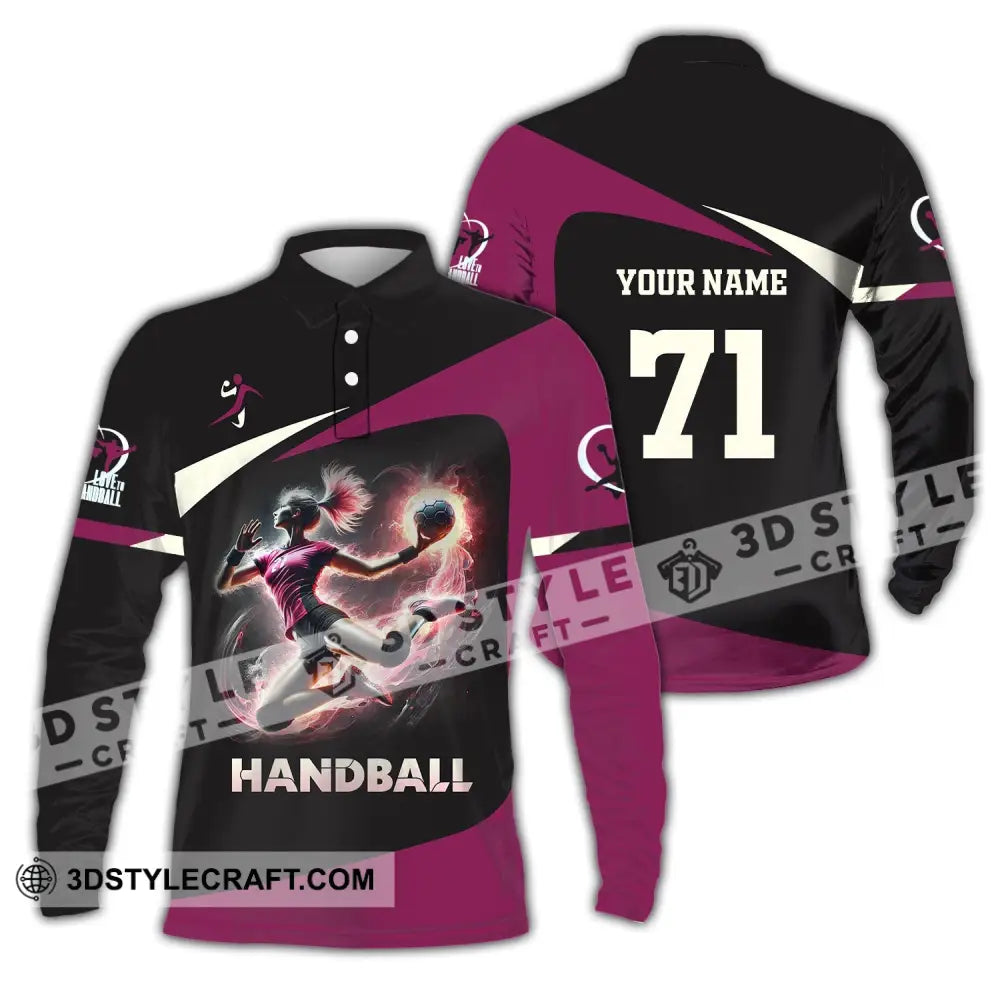 Woman Shirt Custom Name Handball Polo Long Sleeve Lover T-Shirt / S T-Shirt