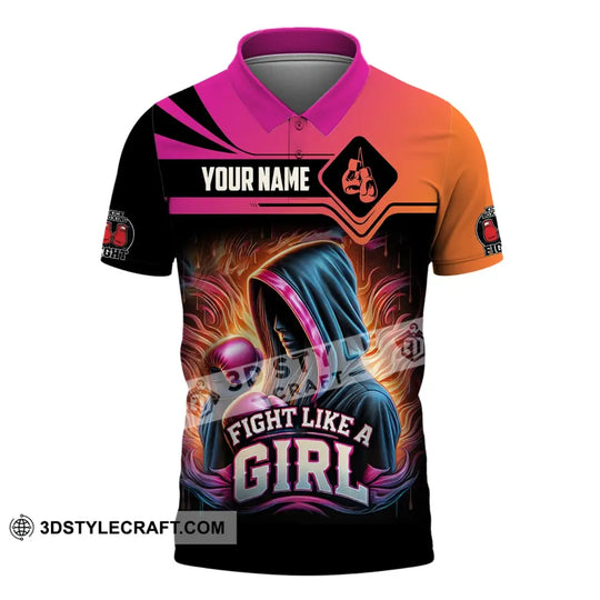 Woman Shirt, Custom Name Kick Boxing Shirt, Kick Boxing Polo Long Sleeve, Kick Boxing Gift style option 4